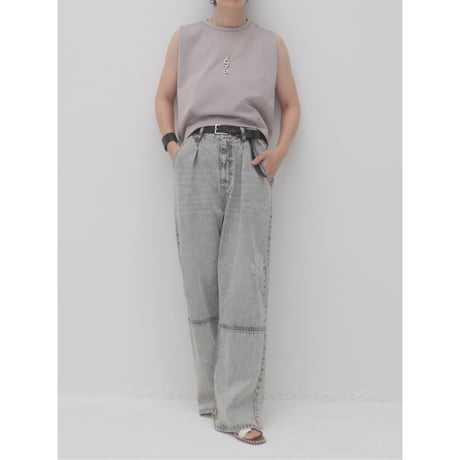 【YENN】HIGH RISE TUCK WIDE PT L/GRAY