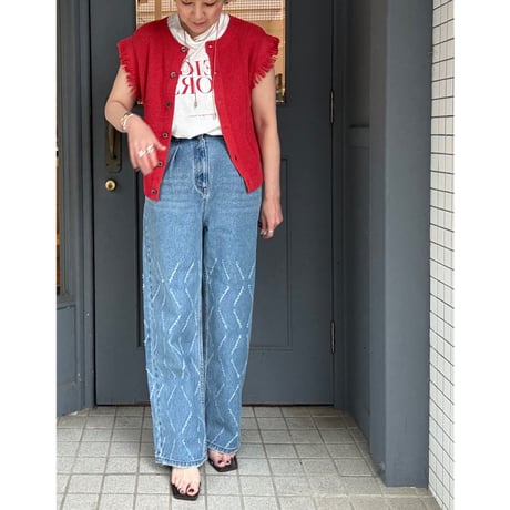 【Boutique Ordinary】2-Way Fringe Knit Vest ※限定カラーレッド