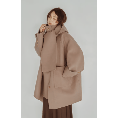 【Hella】Hooded Stole Rever Coat　※納期9月末〜10月末