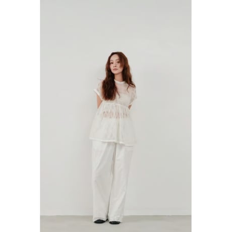 【Hella】embroidery check sheer top　※納期4月中旬〜5月中旬