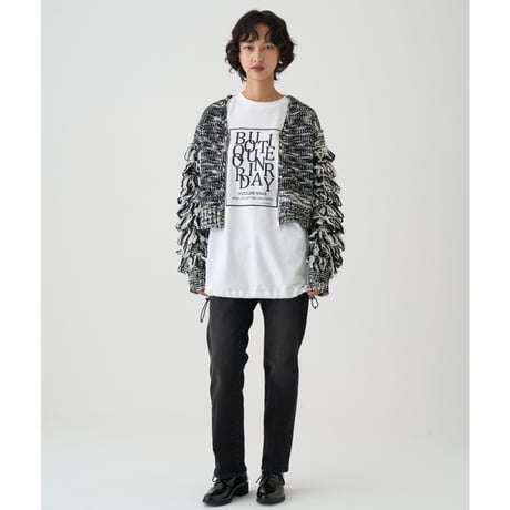 【Boutique Ordinary】Fringe Sleeve Mixed Knit Cardigan