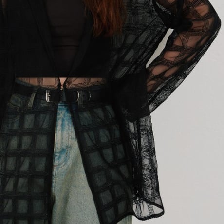【Hella】embroidery check sheer jacket　※納期4月中旬〜5月中旬