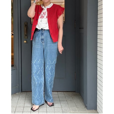 【Boutique Ordinary】2-Way Fringe Knit Vest ※限定カラーレッド