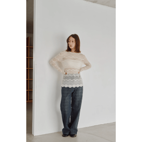【Hella】Flocked Lace Sheer Top　※納期9月上旬～10月上旬