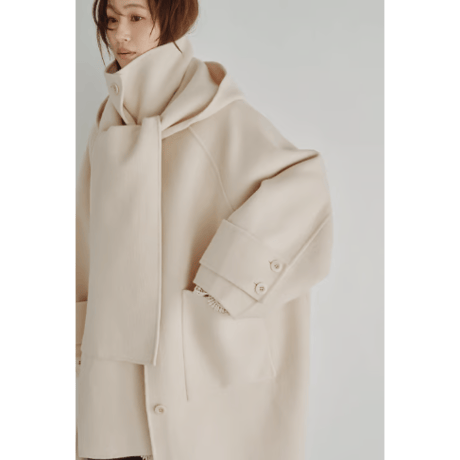 【Hella】Hooded Stole Rever Coat　※納期9月末〜10月末