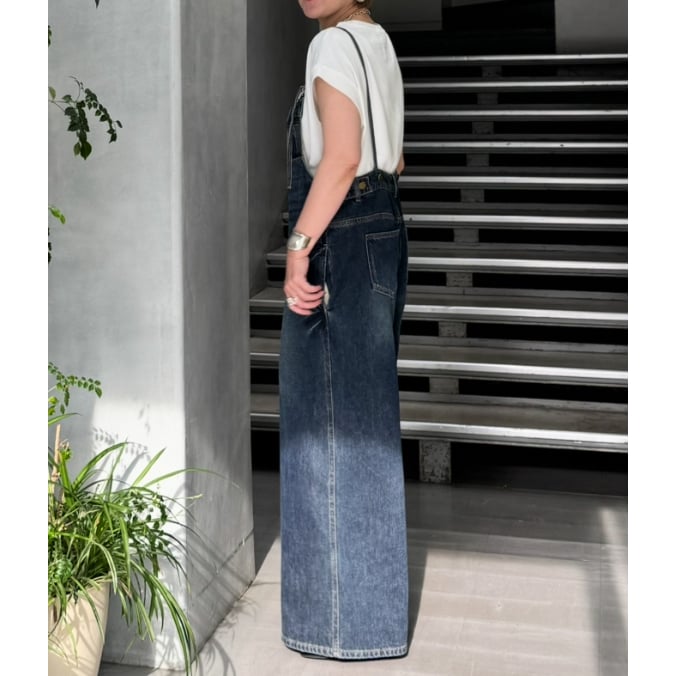 kusukusu select】フロントアシンメトリーデニムオーバーオール ブルー