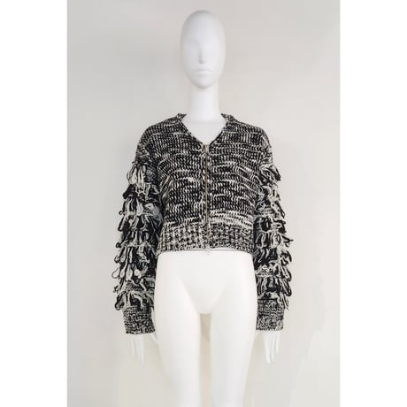 【Boutique Ordinary】Fringe Sleeve Mixed Knit Cardigan