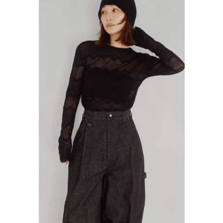 【Hella】Flocked Lace Sheer Top　※納期9月上旬～10月上旬