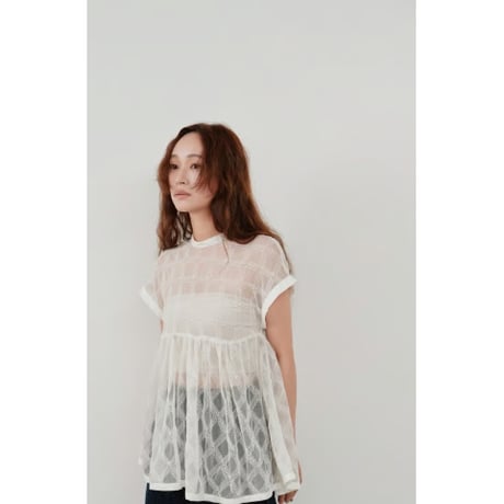 【Hella】embroidery check sheer top　※納期4月中旬〜5月中旬