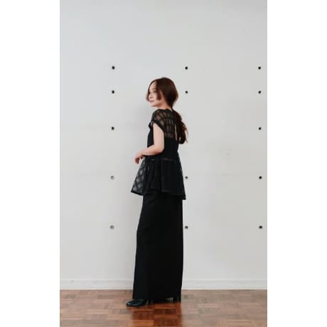 【Hella】embroidery check sheer top　※納期4月中旬〜5月中旬