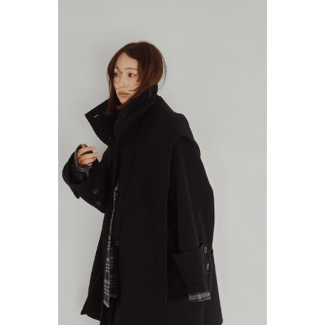 【Hella】Hooded Stole Rever Coat　※納期9月末〜10月末