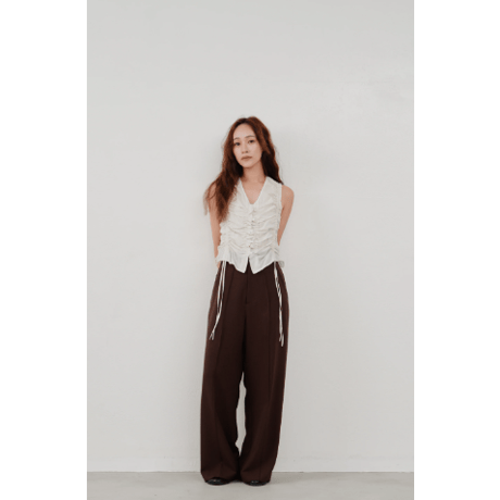 【Hella】gather stripe top　※納期3月中旬〜4月中旬