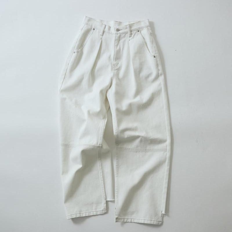 YENN】HIGH RISE TUCK WIDE PT WHITE | selectshop