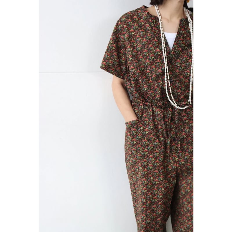 LE MELANGE】花柄半袖ノーカラーオールインワン | selectshop kusukusu