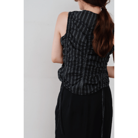 【Hella】gather stripe top　※納期3月中旬〜4月中旬