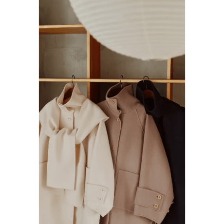 【Hella】Hooded Stole Rever Coat　※納期9月末〜10月末