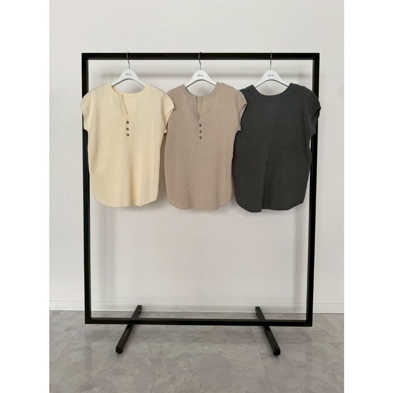 Boutique Ordinary】Waffle Henley 2-way N/S Knit