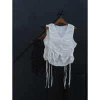 【Hella】gather stripe top　※納期3月中旬〜4月中旬