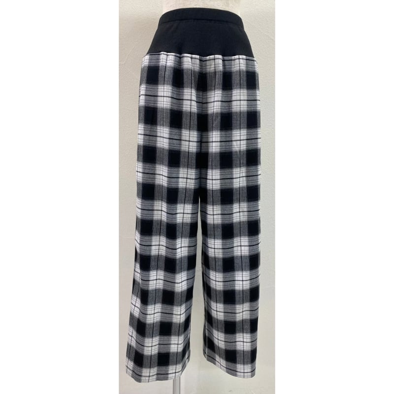 CYAN TOKYOリブウエストチェックパンツ CYAN TOKYO】ウエストリブチェックワイド | selectshop kusukusu