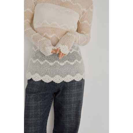 【Hella】Flocked Lace Sheer Top　※納期9月上旬～10月上旬
