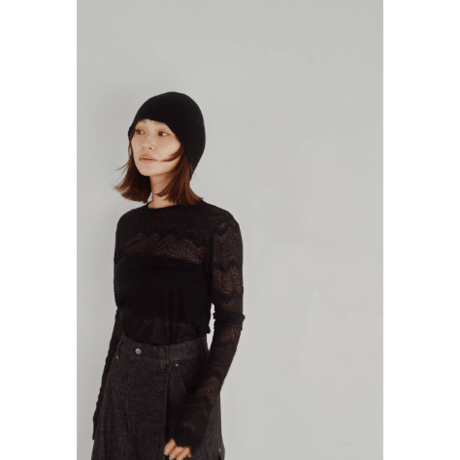 【Hella】Flocked Lace Sheer Top　※納期9月上旬～10月上旬