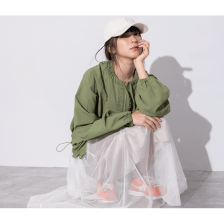 【MARGAUX VINTAGE】撥水ナイロンノーカラーブルゾン
