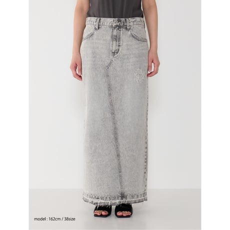 【YENN】BACK SLIT MAXI SK L/GRAY