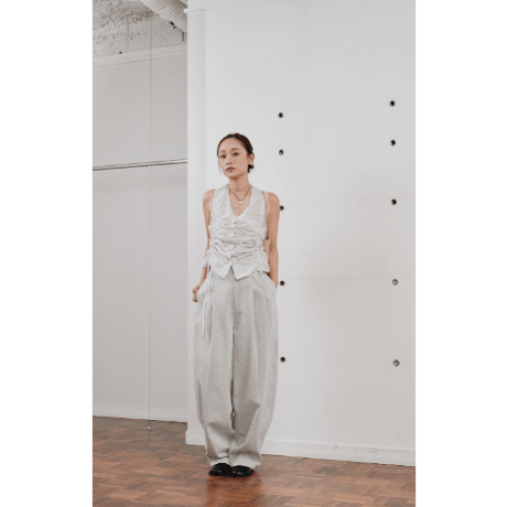 【Hella】gather stripe top　※納期3月中旬〜4月中旬