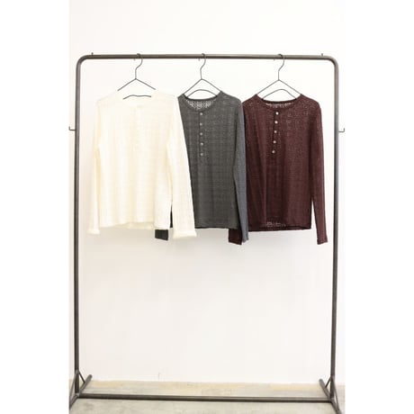 【LE MELANGE】ストレッチラッセルレースヘンリーネックTee