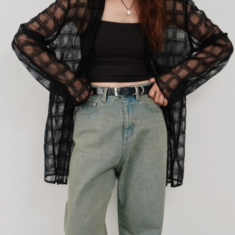 【Hella】embroidery check sheer jacket　※納期4月中旬〜5月中旬