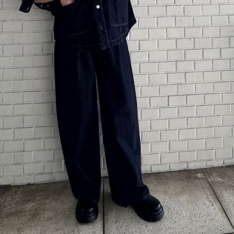 【cafune】10oz denim tuck pants