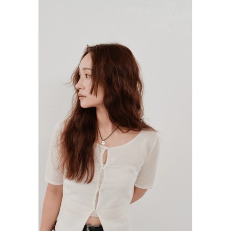 【Hella】cropped sheer knit cardigan　※納期4月中旬〜5月中旬