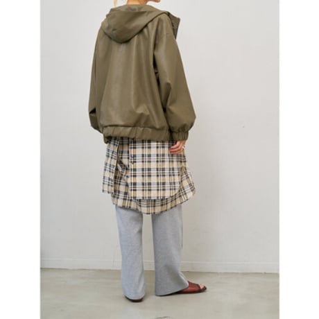 【YENN】FAUX LEATHER HOOD JK