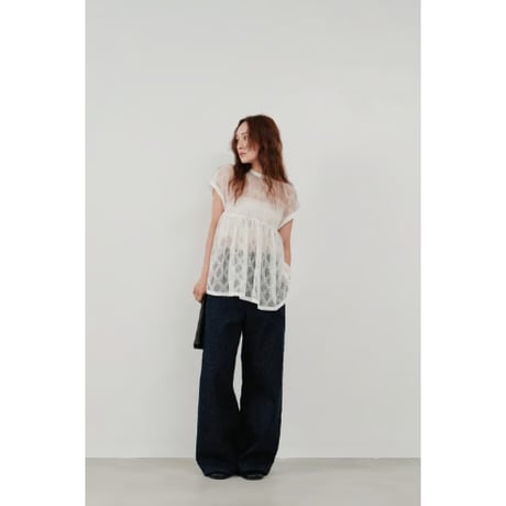 【Hella】embroidery check sheer top　※納期4月中旬〜5月中旬