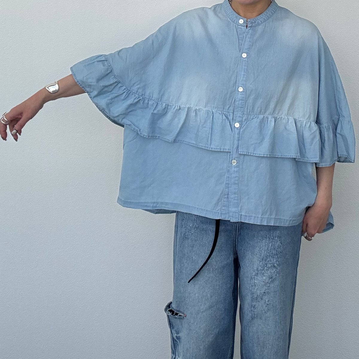 kusukusu限定】CYAN TOKYO シア―デニムフリルシャツ | selectsho