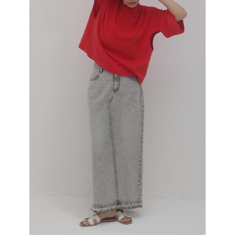 【YENN】BACK SLIT MAXI SK L/GRAY