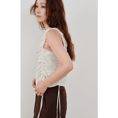 【Hella】gather stripe top　※納期3月中旬〜4月中旬