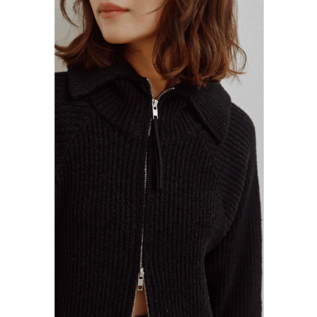 【Hella】Wide Collar Rib Zip Knit　※納期11月上旬～12月上旬