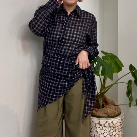 【cafune】sheer check scarf shirts