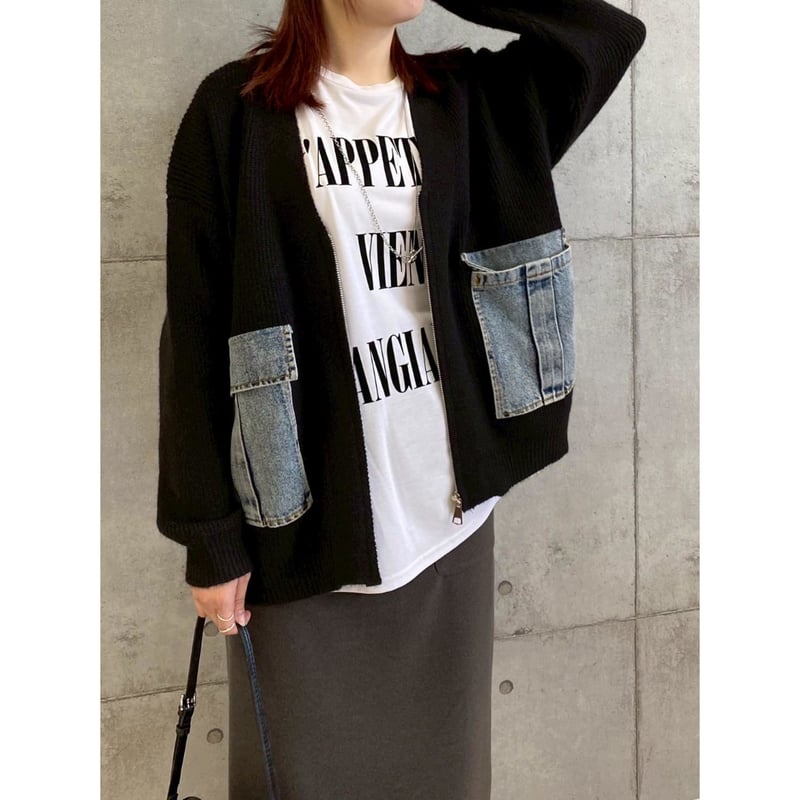 ROSIEE】デニムポケットZIPニットカーディガン R793218 | selectsho