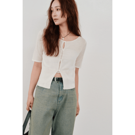 【Hella】cropped sheer knit cardigan　※納期4月中旬〜5月中旬