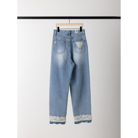 【YENN】LACE HEM TUCK DENIM　※納期：8月中旬〜9月中旬