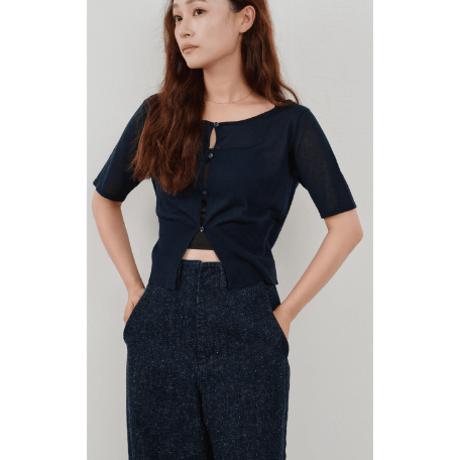 【Hella】cropped sheer knit cardigan　※納期4月中旬〜5月中旬