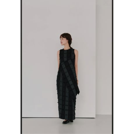 【Hella】cut jacquard patchwork dress
