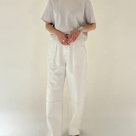【YENN】HIGH RISE TUCK WIDE PT WHITE