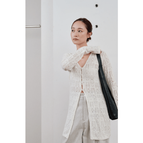 【Hella】crochet lace Vneck cardigan　※納期2月中旬〜3月中旬