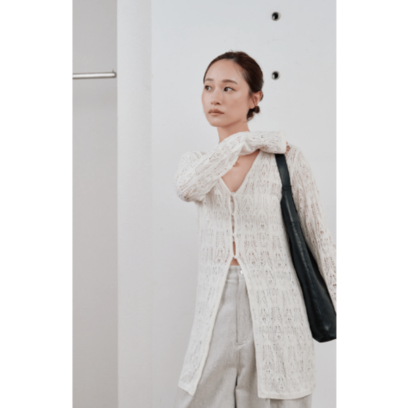 トップス Hella Lace Cardigan Hella】crochet lace Vneck cardigan ※納期2月中旬〜3月中旬