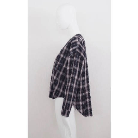 【Boutique Ordinary】Checked Collarless Wide Shirt