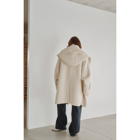 【Hella】Hooded Stole Rever Coat　※納期9月末〜10月末