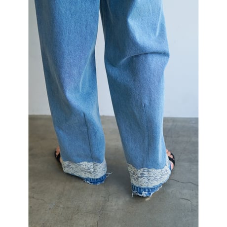 【YENN】LACE HEM TUCK DENIM　※納期：8月中旬〜9月中旬